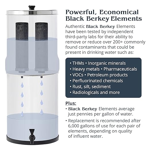 Berkey Light Gravity-Fed Water Filter System with 2 Authentic Black Berkey Elements
