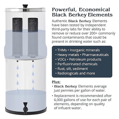 Berkey Light Gravity-Fed Water Filter System with 2 Authentic Black Berkey Elements