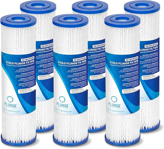 Cold Plunge Water Filter Cartridges, 50 Micron Sediment Filters for Ice Bath & Cold Plunge Tubs, Universal 10” x 2.5” Replacements, Under Sink & Whole House Systems, 6-Pack