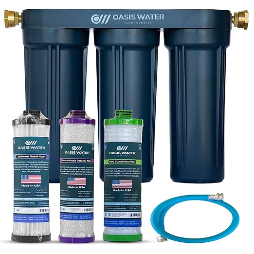 Stream RV Water Filter - Oasis Water Technologies Boat RV Filtration System - 3-Stage Camper Filtration for Iron, Heavy Metals, Sediment – Easy-to-Install Compact Filters for Boats, RVs - Made in USA