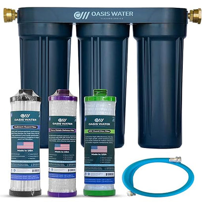 Stream RV Water Filter - Oasis Water Technologies Boat RV Filtration System - 3-Stage Camper Filtration for Iron, Heavy Metals, Sediment – Easy-to-Install Compact Filters for Boats, RVs - Made in USA