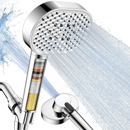 Vatex Filtered Shower Head with Handheld, High Pressure 4 Spray Shower Heads with Filters, Anti-clog Silicone Nozzles for Hard Water Showerhead, Built-in Power Wash to Clean Tub/Tile/Pets