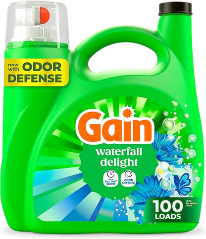 Gain Liquid Laundry Detergent, Now with Odor Defense, Waterfall Delight Scent, 132 fl oz, 100 Loads (Packaging May Vary)