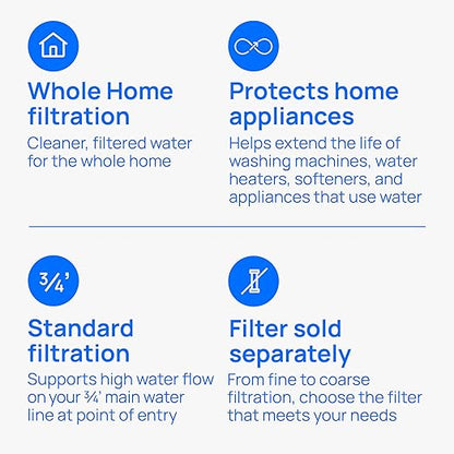 Culligan HF-150A Whole House Water Filter Housing - 3/4" Inlet/Outlet, Standard Duty, Sediment Water Filtration System, UV-Resistant Opaque Design, Pressure Relief Valve, NSF Certified