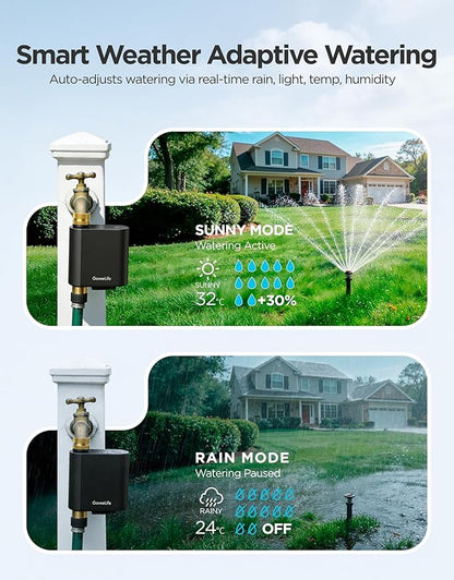 GoveeLife H5901 Smart WiFi Sprinkler Timer with Gateway, 1 Water Outlet | 1640ft Gateway-Device Range, App Remote Control, Weather Adaptive, Brass Connectors, IP67, 2Yr Battery, for Garden/Lawn/Yard