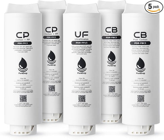 PureDrop PDR-F5-3CUW 2-Year Replacement Filter Cartridges for PDR-3CUW Ultra-Filtration Under Sink Water Filter System
