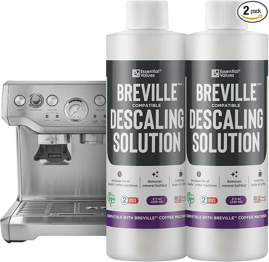 Essential Values Descaling Solution Compatible with Breville, Coffee Pot Cleaner, Descaler Specially Formulated for Breville Coffee Machines,12 Month Supply, 2-Pack