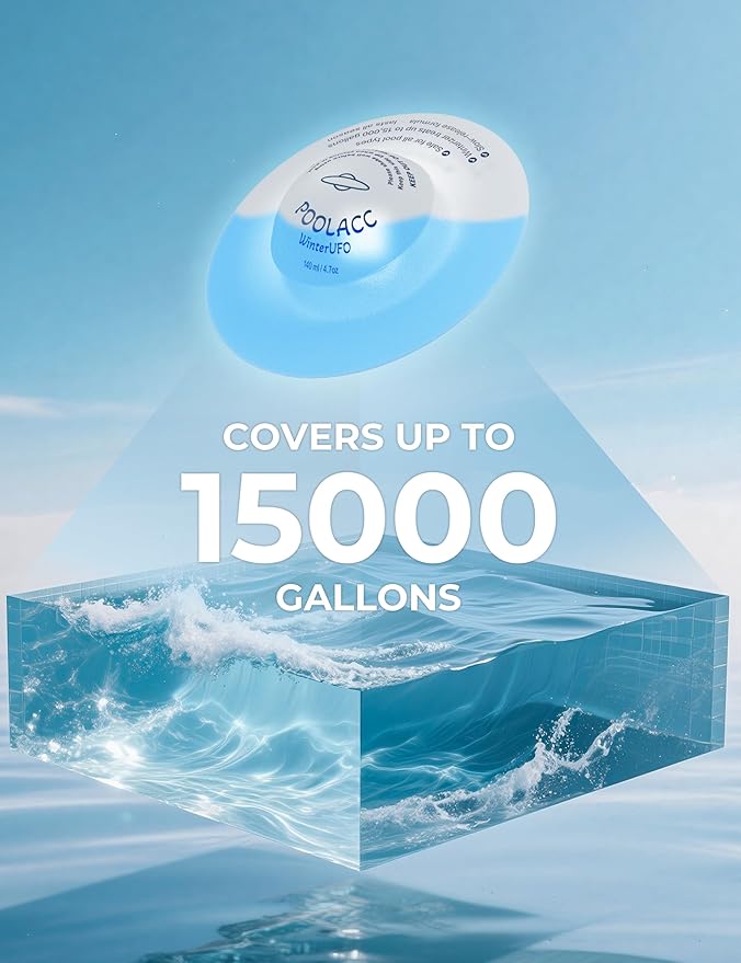 POOLACC 4-in-1 Winter Pool Closing Kit for Above-Ground & In-Ground Pools, Treats Up to 15,000 Gallons Pool Winterizing Kit, Long-Lasting Easy-to-Use Swimming Pool Clarifier & Enzyme (1-Pack)