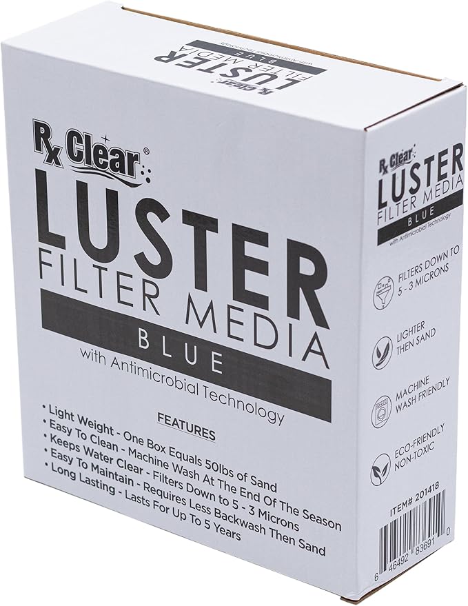 Rx Clear Blue Luster Filter Media for Swimming Pool Sand Filters | Alternative to Sand and Filter Glass | Specialty Technology Helps Keep Pools Clean | Lasts for Several Seasons | Individual Pack