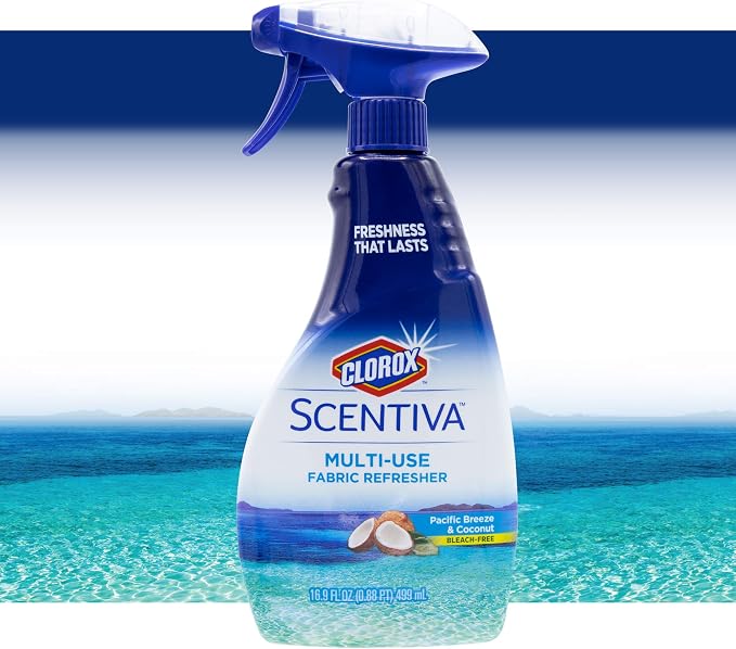 Clorox Scentiva Fabric Refresher Spray for Household Home Fabrics, Odor Refreshing Spray for Upholstery, Curtains, Bedding and Carpets, Pacific Breeze Coconut Scent, 16.9 Fl Oz (Pack of 2)