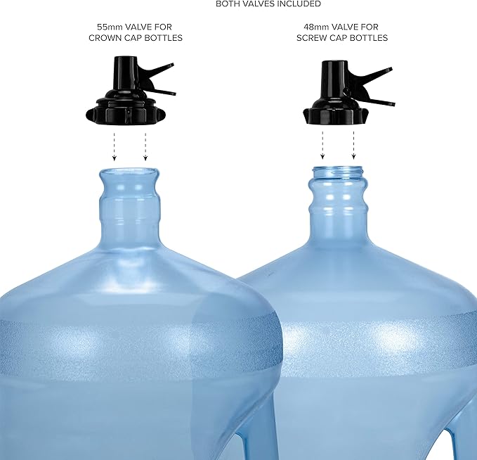 Brio Stainless Steel 3-5 Gallon Water Jug Stand and 2 Dispenser Valves, Rust-Resistant Non Slip Water Stand with BPA Free Fast Flow Water Spout Fits BOTH 48mm and 55mm Bottles 2 CAPS INCLUDED (Black)