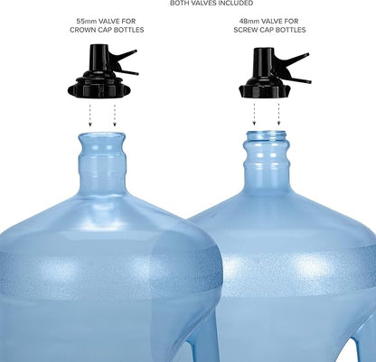 Brio Stainless Steel 3-5 Gallon Water Jug Stand and 2 Dispenser Valves, Rust-Resistant Non Slip Water Stand with BPA Free Fast Flow Water Spout Fits BOTH 48mm and 55mm Bottles 2 CAPS INCLUDED (Black)