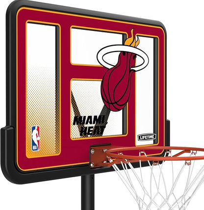 Lifetime NBA Miami Heat Portable Basketball Hoop, Adjustable Height 7.5-10 Ft, 44 Inch Shatterproof Fusion Backboard, Base with Wheels