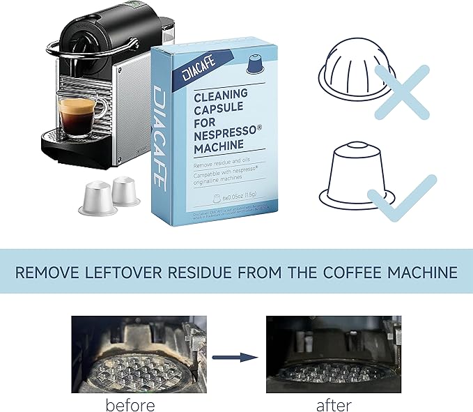 Cleaning Capsule Compatible with Nespresso Machine, 6ct Cleaning Pods for Nespresso Originaline coffee machine, Descaling solution
