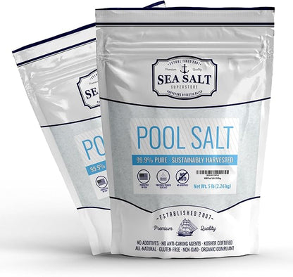 Pool Salt for Saltwater Pools and Chlorine Generators Including Ace Freshwater, Hotspring, Caldera, Chloromatic - 10 Lbs - 2-Pack - Sea Salt Superstore
