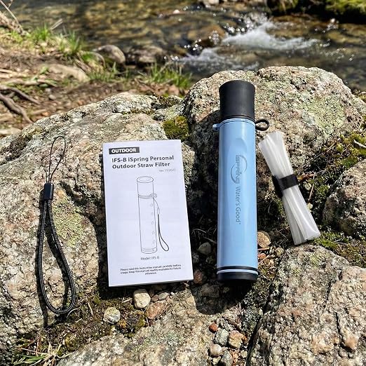 iSpring IFS-B2F2 Water Filter Straws, 2 Pack + 2 Extra Washable Filter Elements, Electro-Adsorption & Carbon Block, Reduces Micro-Organisms & Lead, SGS-Tested Purifier for Camping, Hiking & Emergency