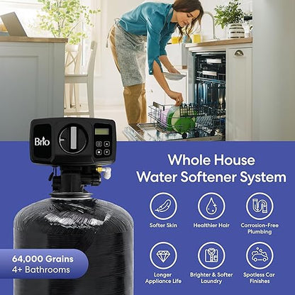 Brio WSFS9534 Whole House Water Softener System, 4+ Bathrooms, 64,000 Grains, 10 GPM, 12" x 52" Resin Tank, High-Efficiency Valve Head, Fully Compatible w/Existing Water Filtration System