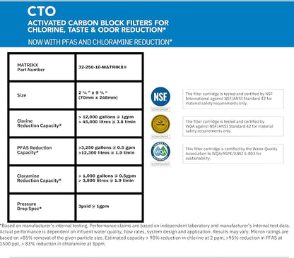 Matrikx 10 inch CTO Carbon Block Filter now with Chloramine Reduction, 2.5 inch x 10 inch, 32-250-10-MATRIKX, Gray