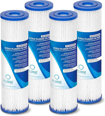 Cold Plunge Water Filter Cartridges, 50 Micron Sediment Filters for Ice Bath & Cold Plunge Tubs, Universal 10” x 2.5” Water Filter Replacements, Under Sink & Whole House Systems, 4-Pack