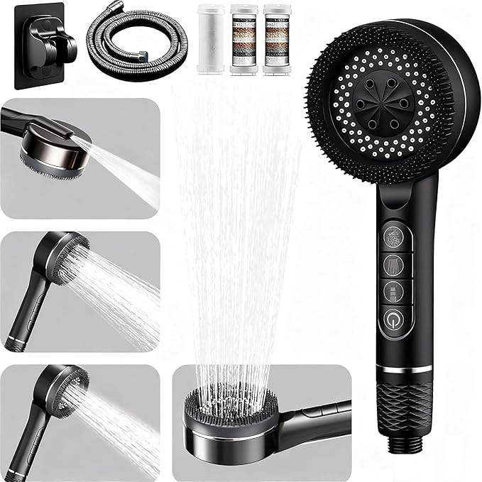 Filtered Shower Head with Handheld, High Pressure 3 Spray Showerhead with Filters & Upgraded Anti-clog Nozzles for Hard Water -Remove Chlorine, Reduce Dry Itchy Skin -ON/OFF Switch for Pet Bath，Black