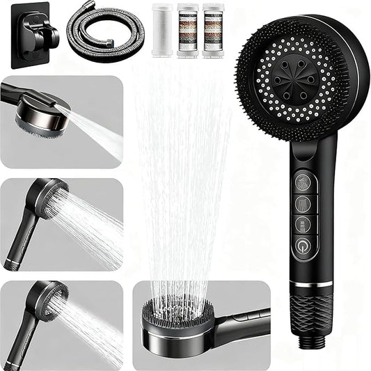 Filtered Shower Head with Handheld, High Pressure 3 Spray Showerhead with Filters & Upgraded Anti-clog Nozzles for Hard Water -Remove Chlorine, Reduce Dry Itchy Skin -ON/OFF Switch for Pet Bath，Black