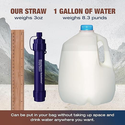 Membrane Solutions Water Filter Straw S2, NSF/ANSI 42&372&401 Certified, 4-Stage 0.1 μm Portable Water Purifier with Replaceable Filter, 5,000L Capacity for Camping, Hiking, Survival and Emergency- 1P