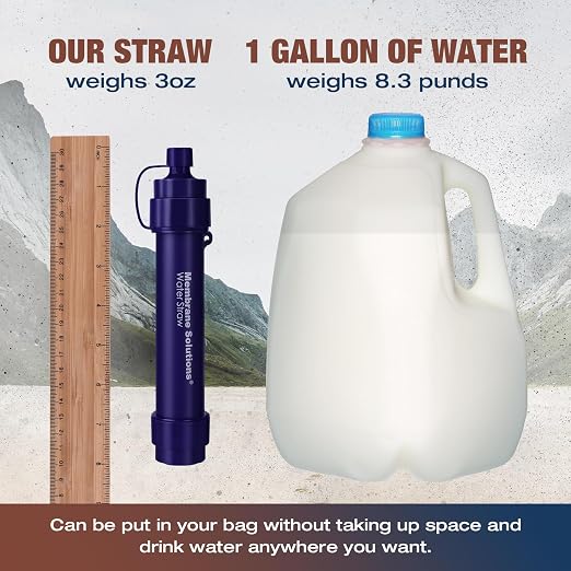 Membrane Solutions S2 Detachable Water Filter Straw, 4-Pack | NSF/ANSI 42, 372 & 401 certified; 0.1-micron 4-stage replaceable filter, 1,320-gal life for for camping & emergency prep