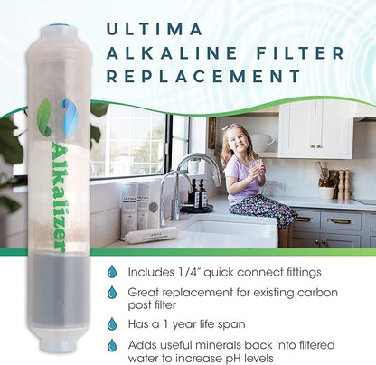 10-Inch Ultima Alkalizer, Universal Alkaline Post Filter Replacement for Reverse Osmosis RO Under Sink Water Filter System, Alkaline Water Ionizer to Increase Water pH