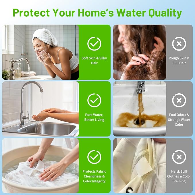 3 Stage Whole House Water Filter System, Water Softener System, Extra 2 Sets of Water Filter Replacement, Reduces Heavy Metal, Chlorine Oder, Taste, 10"x2.5", 3/4" Ports with 2 Valves