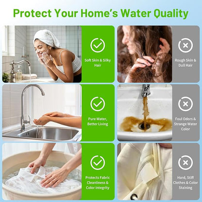 3 Stage Whole House Water Filter System, Water Softener System, Extra 2 Sets of Water Filter Replacement, Reduces Heavy Metal, Chlorine Oder, Taste, 10"x2.5", 3/4" Ports with 2 Valves