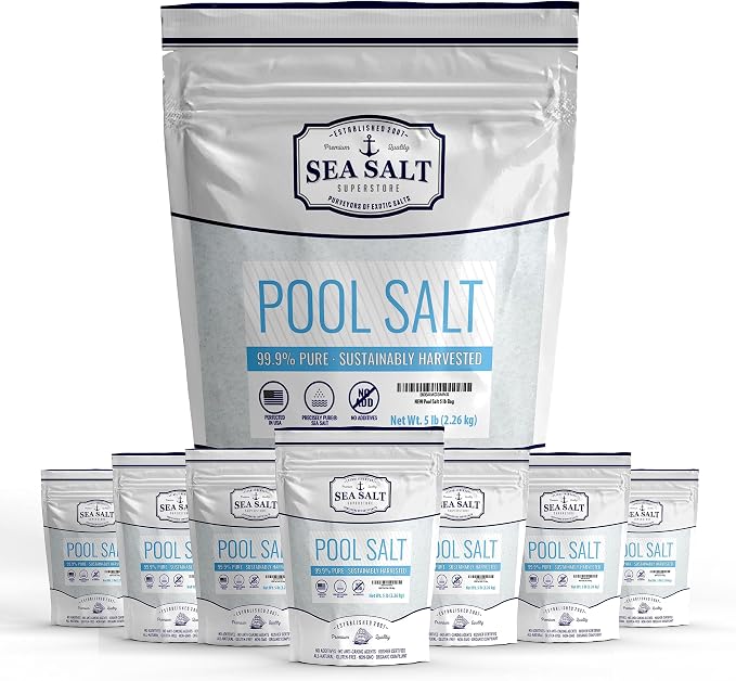 Pool Salt for Saltwater Pools and Chlorine Generators Including Ace Freshwater, Hotspring, Caldera, Chloromatic - 40 Lbs (5Lbs x 8-Pack) - Sea Salt Superstore