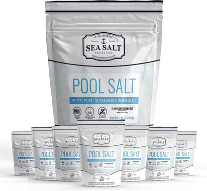 Pool Salt for Saltwater Pools and Chlorine Generators Including Ace Freshwater, Hotspring, Caldera, Chloromatic - 40 Lbs (5Lbs x 8-Pack) - Sea Salt Superstore