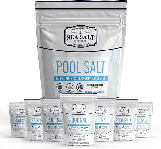 Pool Salt for Saltwater Pools and Chlorine Generators Including Ace Freshwater, Hotspring, Caldera, Chloromatic - 40 Lbs (5Lbs x 8-Pack) - Sea Salt Superstore