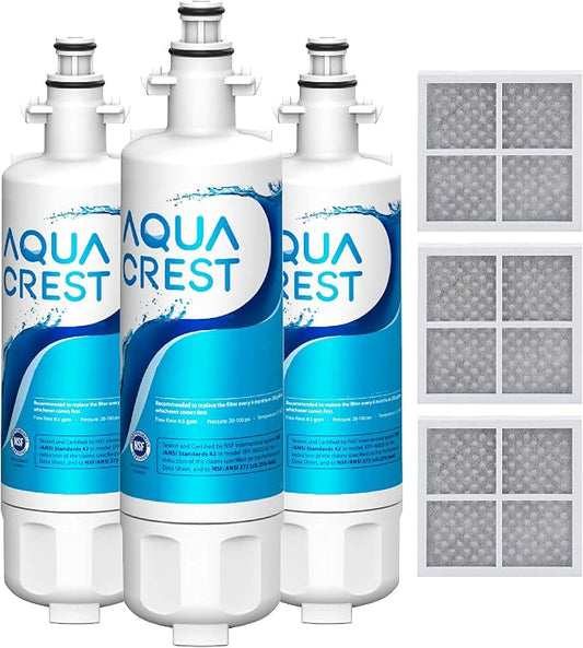 AQUA CREST ADQ36006101 Water Filter, Replacement for LG® LT700P®, 3 Combo | Replacement for Kenmore® 9690, 46-9690, ADQ36006102 Refrigerator Water Filter and LT120F® Air Filter