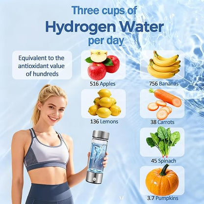 Hydrogen Water Bottle Generator, Up to 4000 PPB, with SPE/PEM Technology, for Home Office Travel Fitness Drinking, Portable USB Rechargeable High-Concentration Hydrogen Water Maker