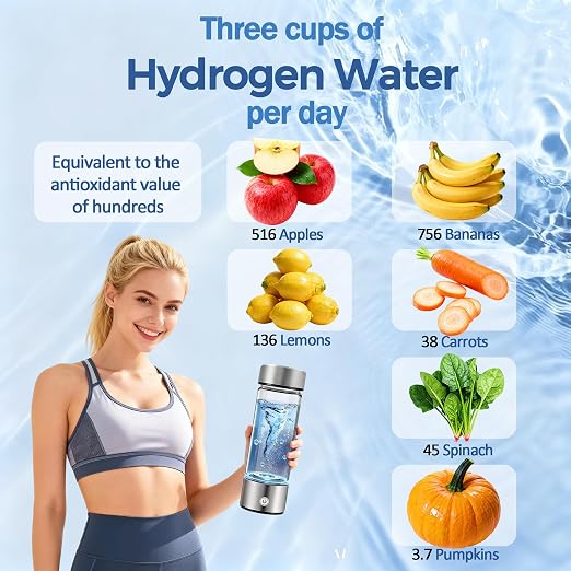 Hydrogen Water Bottle Generator, Up to 4000 PPB, with SPE/PEM Technology, for Home Office Travel Fitness Drinking, Portable USB Rechargeable High-Concentration Hydrogen Water Maker