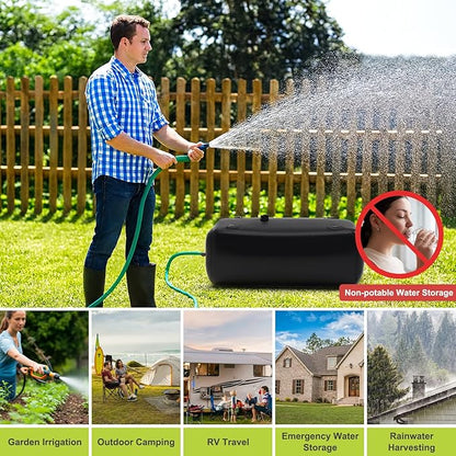 100 Gallon Water Bladder, 1000D PVC Foldable Portable Water Tank, Black Large Capacity Water Bag Container for Garden, Drought Resistance, Fire Prevention, Emergency Supply