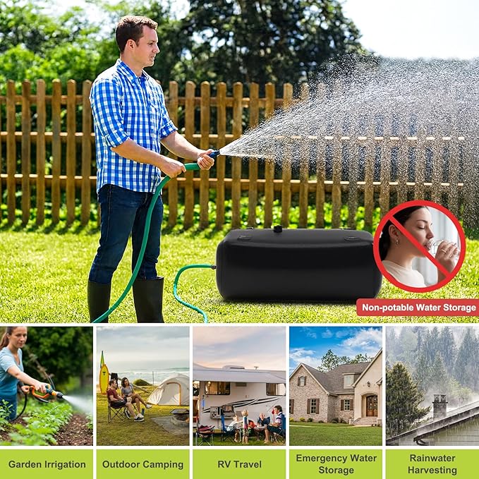 30 Gallon Water Bladder, 1000D PVC Foldable Portable Water Tank, Black Large Capacity Water Bag Container for Garden, Drought Resistance, Fire Prevention, Emergency Supply