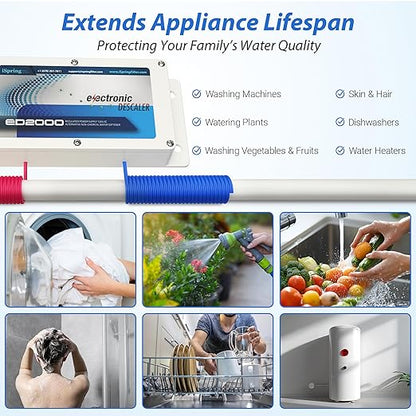 iSpring ED2000 Whole House Water Descaler, Alternative Electronic Salt-Free Hard Water Conditioner, Reduces Limescale Prevent Deposits Build-up, Different from a Water Softener