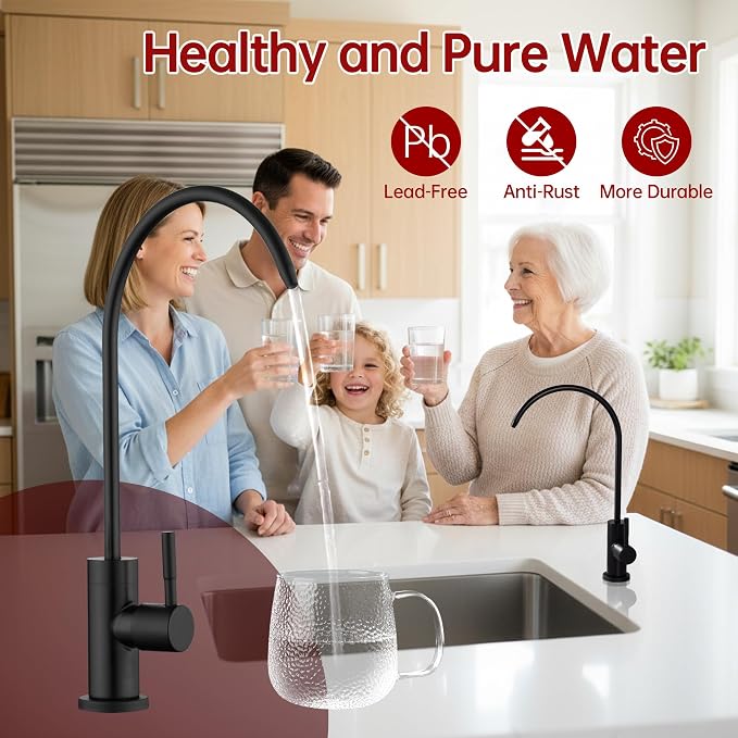 SUMERAIN Water Filter Faucet for Reverse Osmosis or Water Filtration System | Matte Black, 304 Stainless Steel, 100% Lead-Free, Drinking Water Faucet for Kitchen Sink