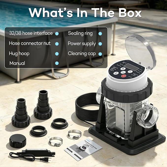 Salt Water Pool Chlorinator System - Built-in Salinity Sensor, Smart All-in-One Design, Plug-in Salt Chlorine Generator for Above Ground Pools up to 5,000 Gallons,Easy to Set-Up