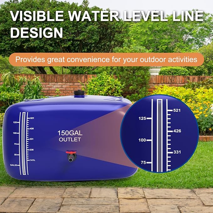 150 Gallon Water Bladder, 1000D PVC Foldable Portable Water Tank, Blue Large Capacity Water Bag Container for Garden, Drought Resistance, Fire Prevention, Emergency Supply
