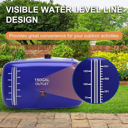 150 Gallon Water Bladder, 1000D PVC Foldable Portable Water Tank, Blue Large Capacity Water Bag Container for Garden, Drought Resistance, Fire Prevention, Emergency Supply