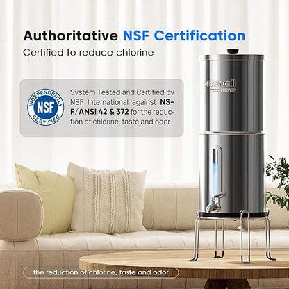 Purewell Upgraded 6-Stage 0.01μm Ultra-Filtration Gravity Water Filter System with Water Level Window, 304 Stainless Steel Countertop System with 2 Filters and Stand, Reduce 99% Chlorine, BO-2.25G