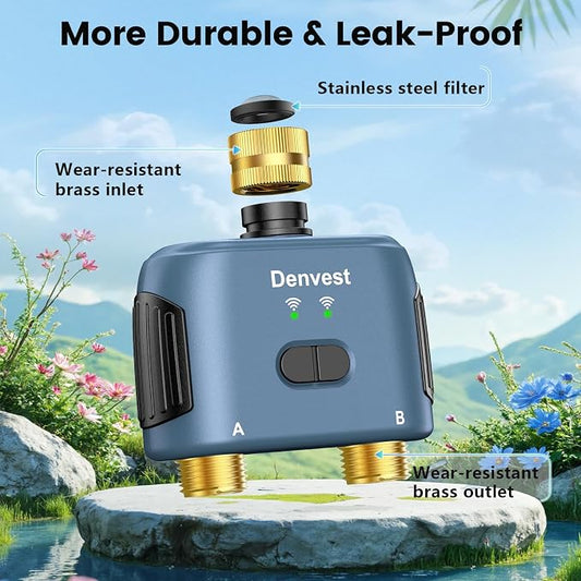 WiFi Water Timer for Garden Hose with Brass Inlet,Smart Hose Timer with WiFi Hub, APP & Voice Control,Up to 20 Watering Plans, 2-Zone Sprinkler Drip Irrigation System Controller for Yard Lawn Watering