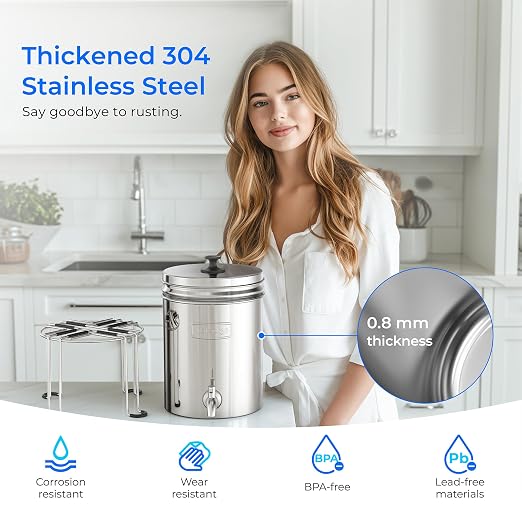 Waterdrop TK-AB-FS Gravity Water Filter System, with Silver Ions Filtration | NSF/ANSI 42&372 Standard, Reduces Fluoride and Chlorine, with 4 Filters and Metal Spigot, 2.25G