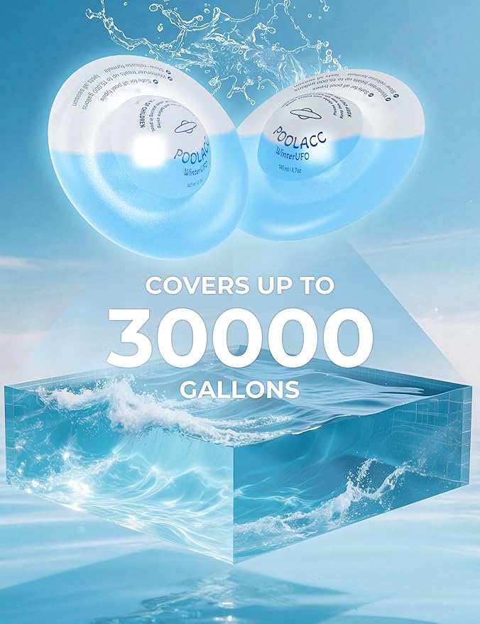 POOLACC 4-in-1 Winter Pool Closing Kit for Above-Ground & In-Ground Pools, Treats Up to 30,000 Gallons Pool Winterizing Kit, Long-Lasting Easy-to-Use Swimming Pool Clarifier & Enzyme (2-Pack)