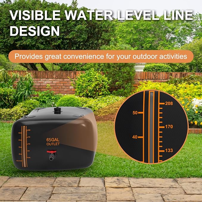 65 Gallon Water Bladder, 1000D PVC Foldable Portable Water Tank, Black Large Capacity Water Bag Container for Garden, Drought Resistance, Fire Prevention, Emergency Supply