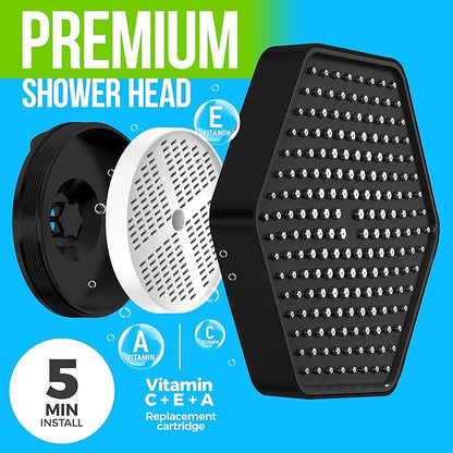 AquaHomeGroup Luxury Rain Shower Head with Filter - Reduces Chlorine, Rust and Sediment - Vitamin C E and A - High Pressure - Spa Effect - Black