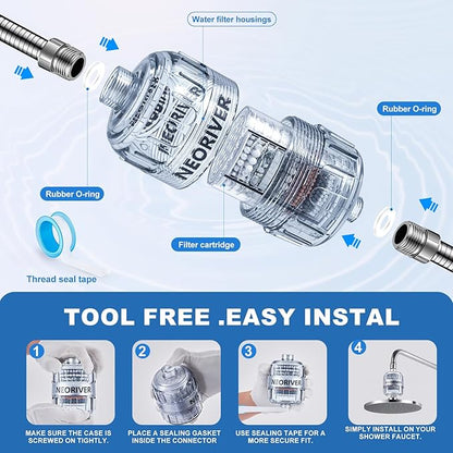 Shower Filter, Improves Skin and Hair Texture, Softens Hard Water, 15 Layers Filter to Reduce Chemicals, Removes Chlorine and Harmful Substances